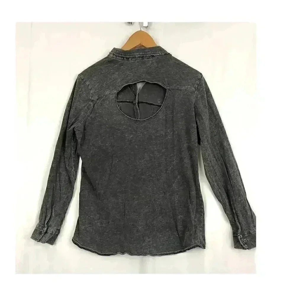 Charcoal Open Back Acid Wash Top Blouse Soft XL Soft Rock & Republic - Picture 2 of 10